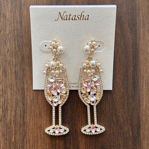 Cubic Zirconia Champagne Glass Dangle Earrings